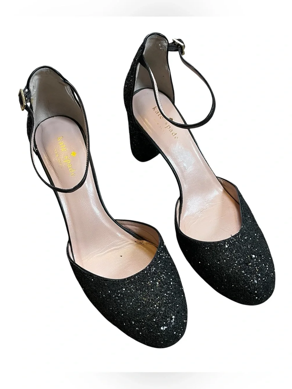 Kate spade abigail pumps black glitter block heel size 9M